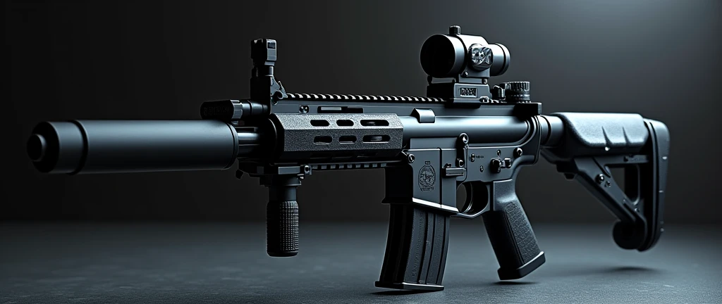 A highly detailed, photorealistic, 8K photograph of a custom-modified modern G36 assault rifle, black-colored, studio lighting, hyperrealistic, masterful lighting and shading, cinematic composition, intricate textures, premium quality