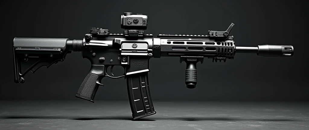 A highly detailed, photorealistic, 8K photograph of a custom-modified modern G36 assault rifle, black-colored, studio lighting, hyperrealistic, masterful lighting and shading, cinematic composition, intricate textures, premium quality