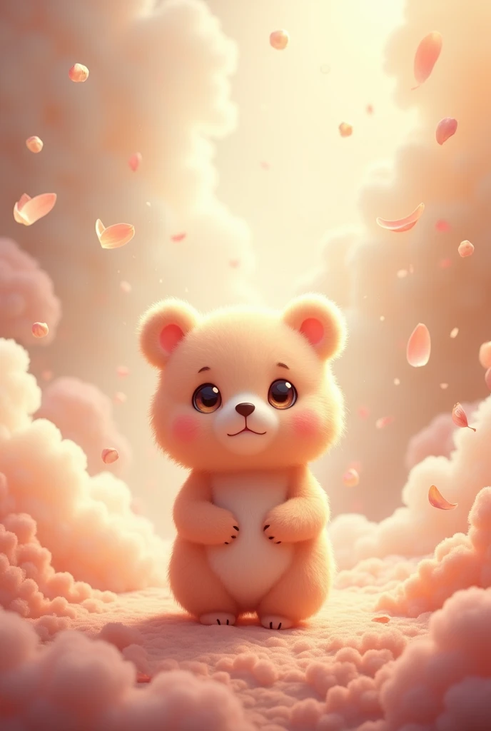 A bear with a fantasy-like peach。A fantastic atmosphere。