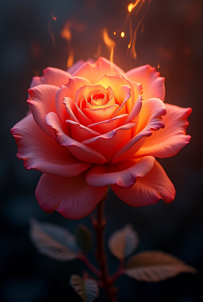 Rose flower is on fire and looks gorgeous and pink