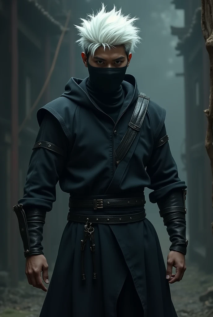 A ninja with band and mask with white hair