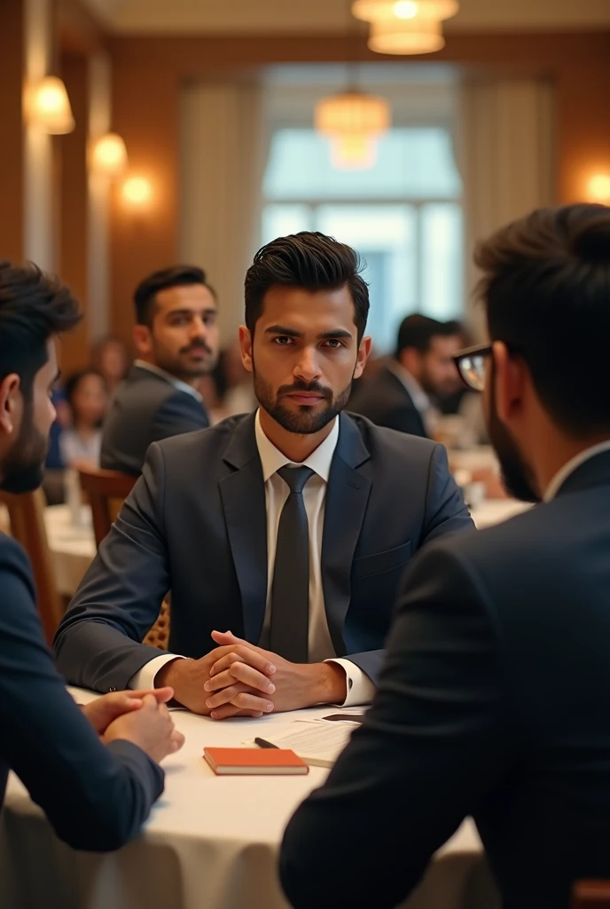 The young Indian businessman meet with others on hotel or restaurant around of people