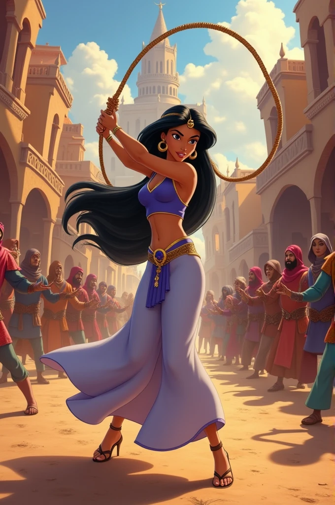 Disney's Jasmine with whip fighting bad guys