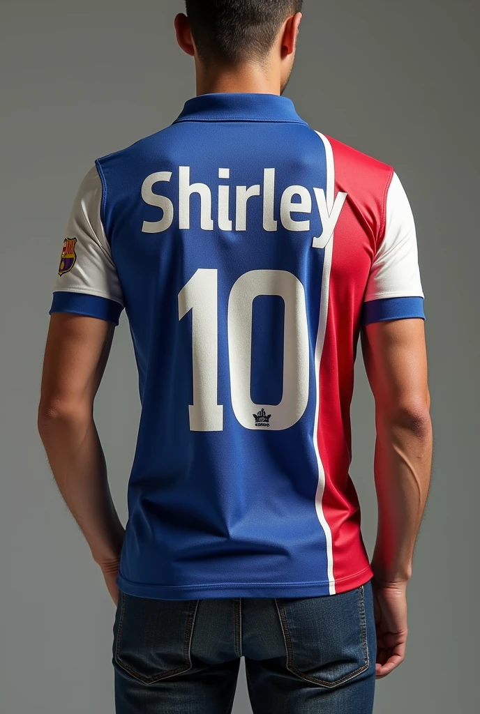 a Barcelona polo shirt with the name Shirley and the number 10