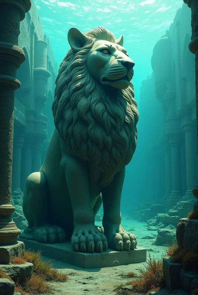 Sunken city of dwarka real image lion statue
