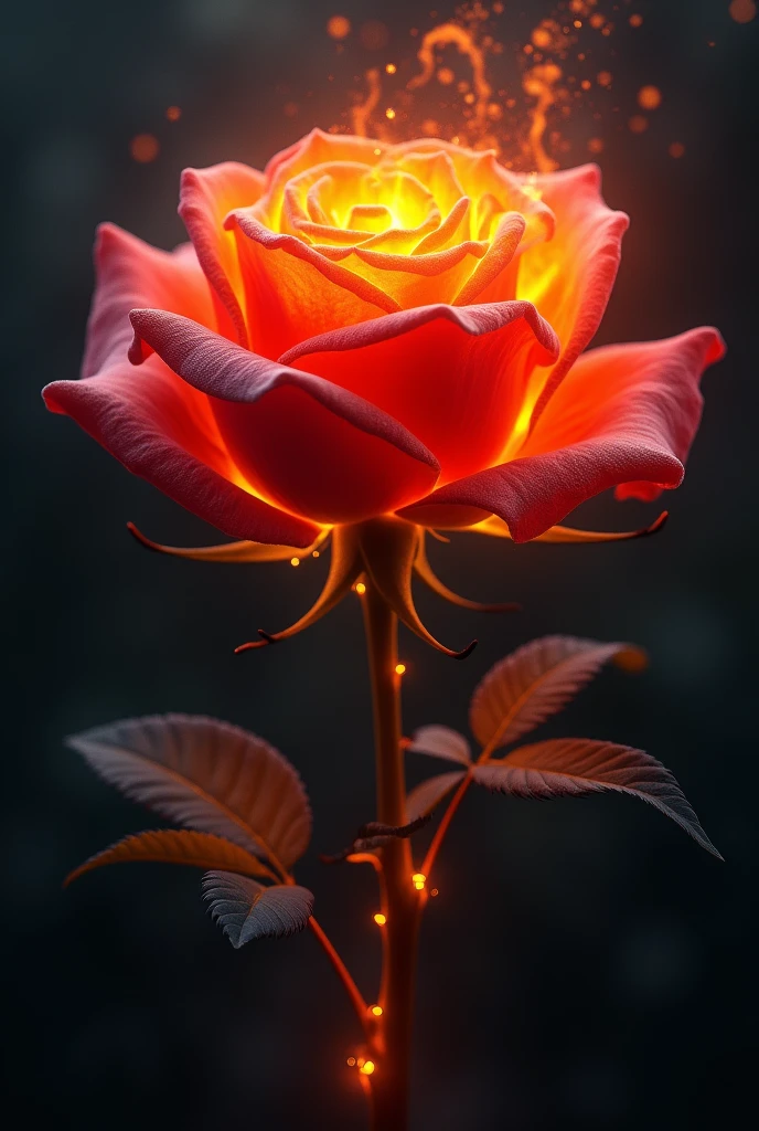 Rose flower is on fire and looks gorgeous and strength 