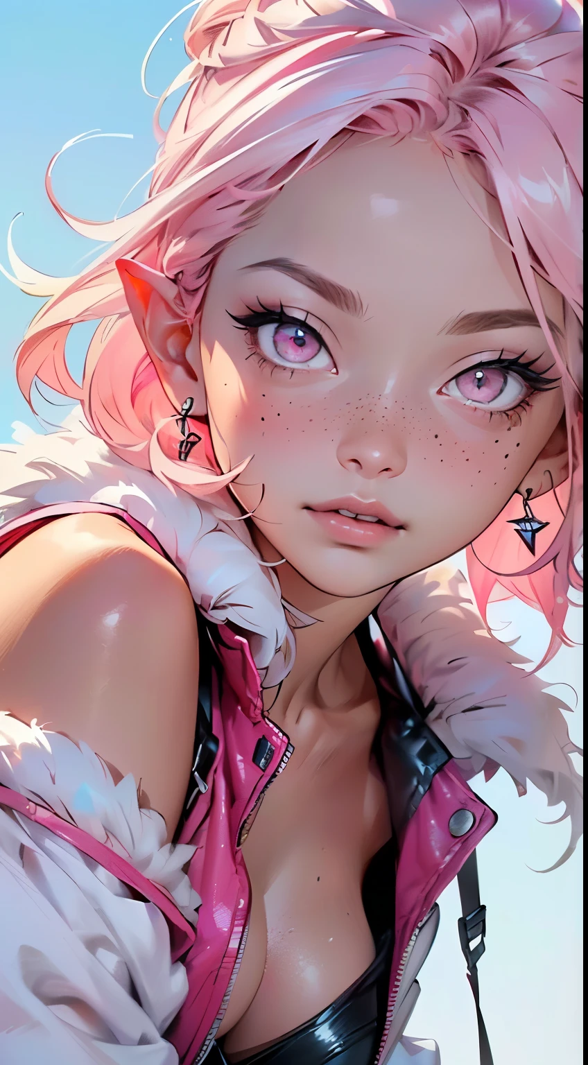 adorable elf,(((few ,tiny few body,few))),((())),((anime elf with extremely adorable and beautiful Fuchsia hair)), (((elf))), (((elf ears))),
(((flat chested))),((((Fuchsia hair:1.35,short Fuchsia hair,colored inner hair,Ohratmung)))),((pink eyes,perfect eyes,eyes directed upwards:1.3,Lovely, detailled eyes,finely detailed beautiful eyes:1,big highlight on the eyes:1.2,Slit eyes,bright color eyes:1.5)),(((freckles on the face,freckles,Freckled girl))),(((shiny skin:1.5,light skin: 1.5,Skin tanned,shiny skin,very shiny skin,shiny body,Plastic glitter skin,exaggerated shiny skin,Reflective Skin))),(delicate, detailed fingers,detailed body,detailed arms,human hands,(detailed face)),
adorable,slutty,erotic,daring,((Not suitable for work)),
zettai ryouiki,provocative clothing,Show skin,(((Sexy pink fur coat, pink fur coat outfit, wearing a pink fur coat:1.3,pink winter coat))), ((pink miniskirt,pink miniskirt mit pelzigem Rand,visible thong straps)),(white gloves,pink clothes,Half-naked,with few pink clothing,((((Clothes with furry edge)))),(detailreiches Outfit,detailed clothing),
(dynamic pose:1.0),just concentrate,ashamed,centered,Adjust to dimensions,Rule of thirds,
Toy factory background,detailed background:1.25,
High resolution, keen focus, (extremely detail, extremely detail), (photorealistic artwork:1.37), 8k wallpaper,(((bright colours,))),(complicated),masterpiece,(best quality),