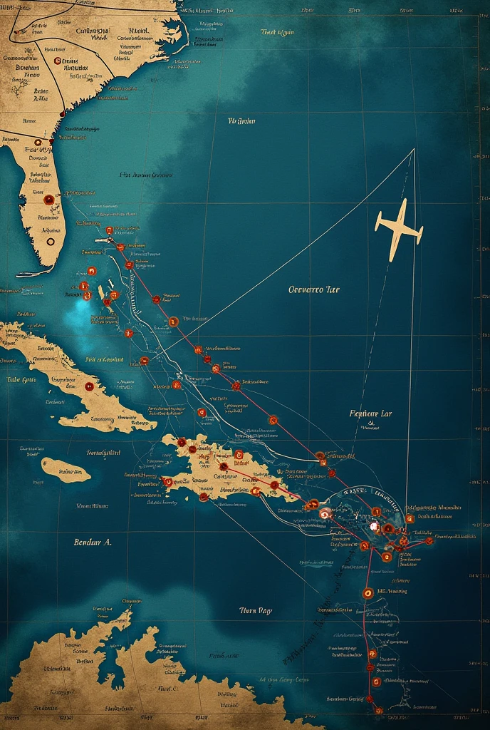 Bermuda triangle in a Map and Includ flights more dengar