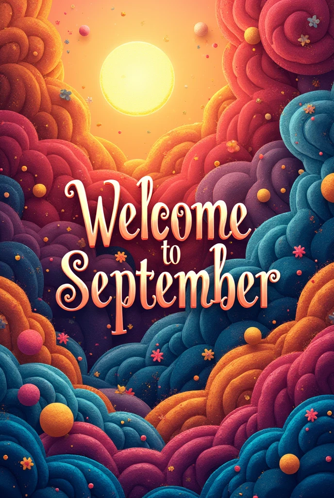A beautiful and amazing design of a happy New month, hyper realistic design, mix colors that will make it look amazing, beautiful. write on it "welcome to September" 
