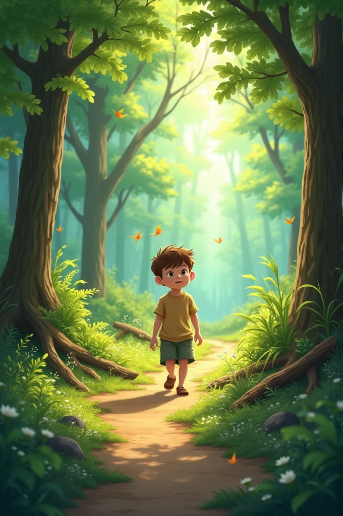 aline boy walking in forest 