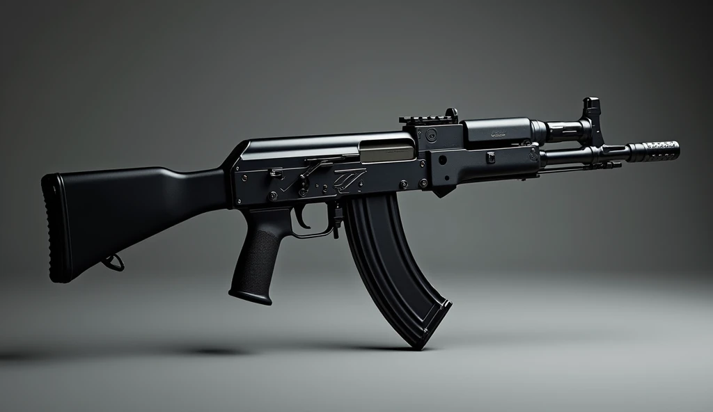 A highly detailed, photorealistic, 8K photograph of a AK-12 carabine , black-colored, studio lighting, hyperrealistic, masterful lighting and shading, cinematic composition, intricate textures, premium quality