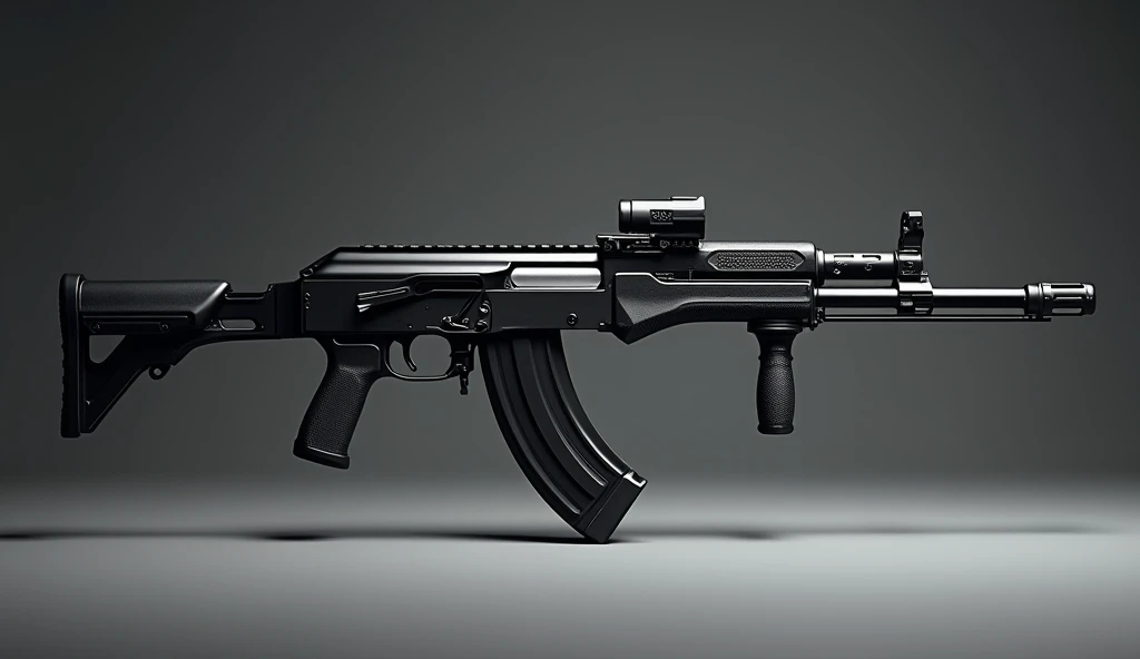 A highly detailed, photorealistic, 8K photograph of a AK-12 carabine , black-colored, studio lighting, hyperrealistic, masterful lighting and shading, cinematic composition, intricate textures, premium quality