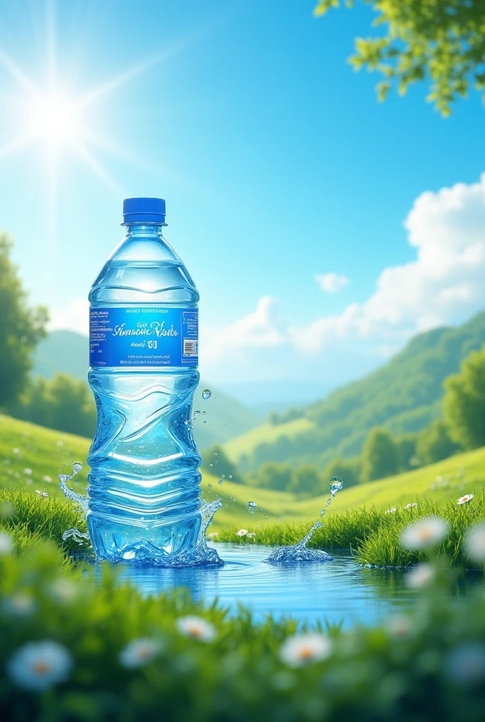 Create a full HD landscape image for "SWACHNEER" MOBILE APPLICATION Pure drinking water delivered at your doorstep  with big jar in cheapest price bottles by ordering by beautiful girl with hygienic and easy mobile application using in same screen with specific time. Attractive big image for header in home page of website 
