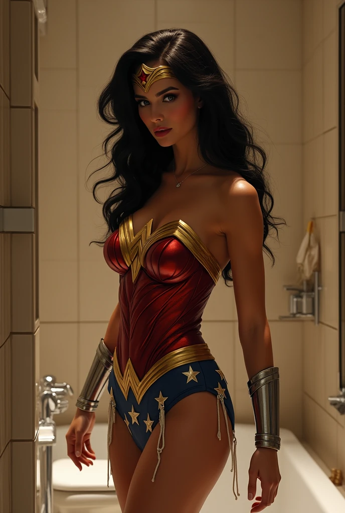 Sexy wonder women no cloth and panties in bathroom