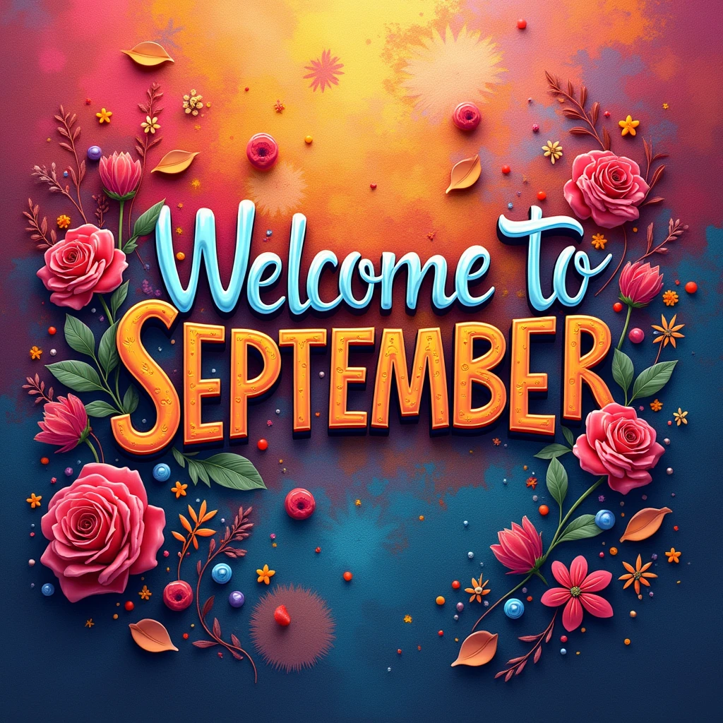 A beautiful and amazing design of a happy New month, hyper realistic design, mix colors that will make it look amazing, beautiful. write on it "welcome to September" 