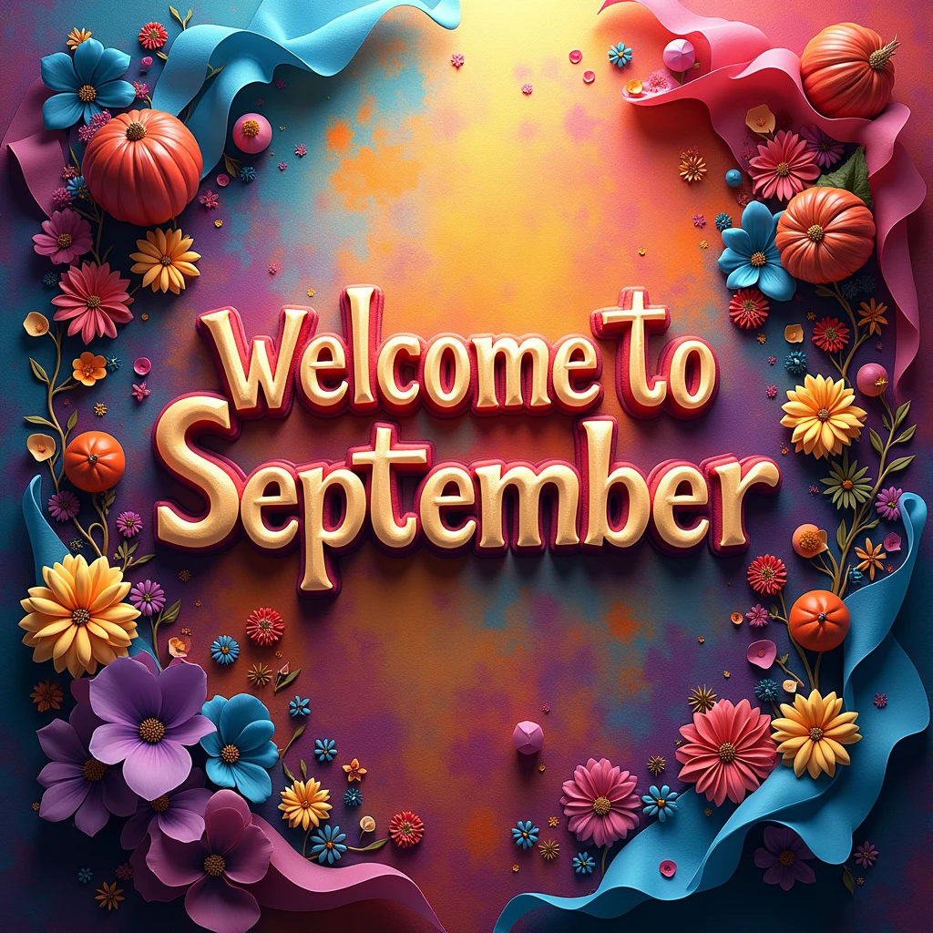 A beautiful and amazing design of a happy New month, hyper realistic design, mix colors that will make it look amazing, beautiful. write on it "welcome to September" 