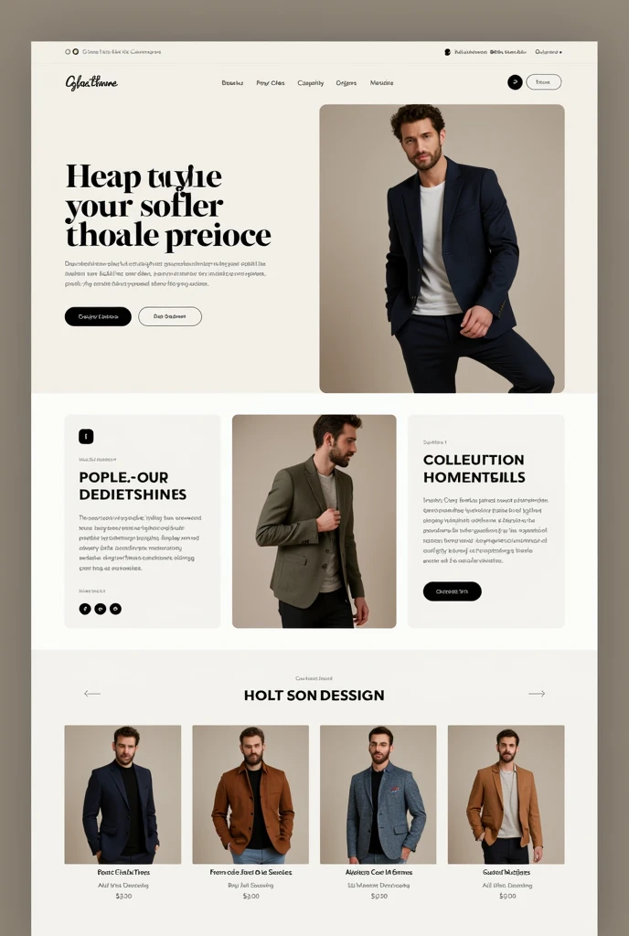 image of the home page of a men's clothing website