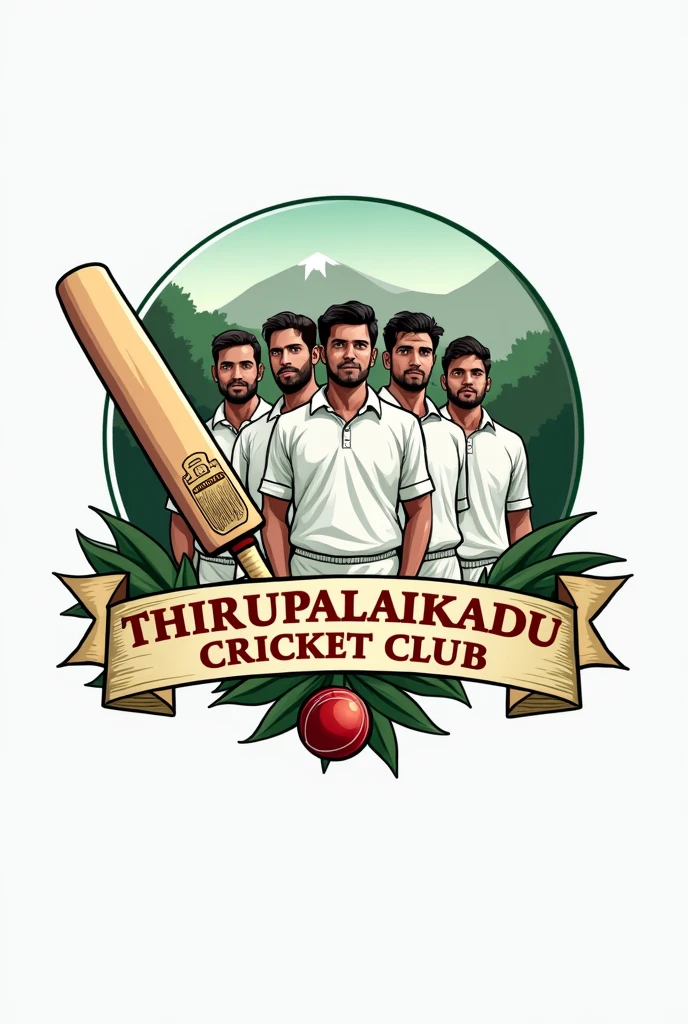 Cricket logo inside club name Thiruppalaikudi Cricket Club Bat and Ball standing with a Men Picture