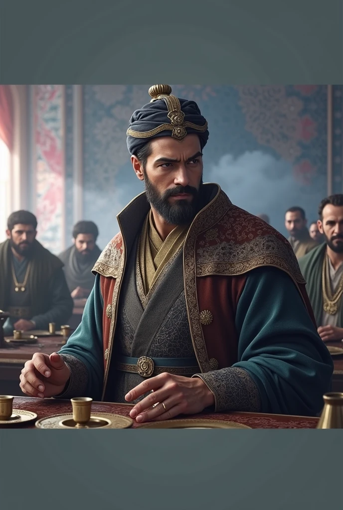 Timur forms an alliance with Husayn, a powerful emir, to strengthen his position. The two leaders sit across a table, surrounded by advisors, as they negotiate terms. Timur’s sharp mind and strategic thinking are on full display, setting the stage for his eventual rise to power.