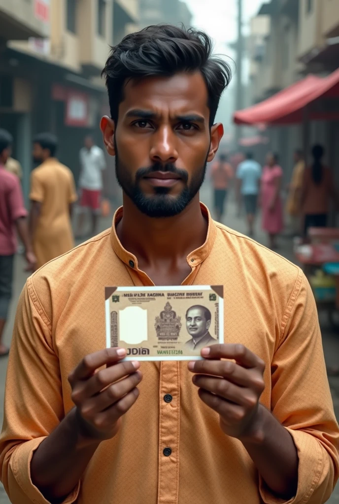 Indian man holding Indian rupee