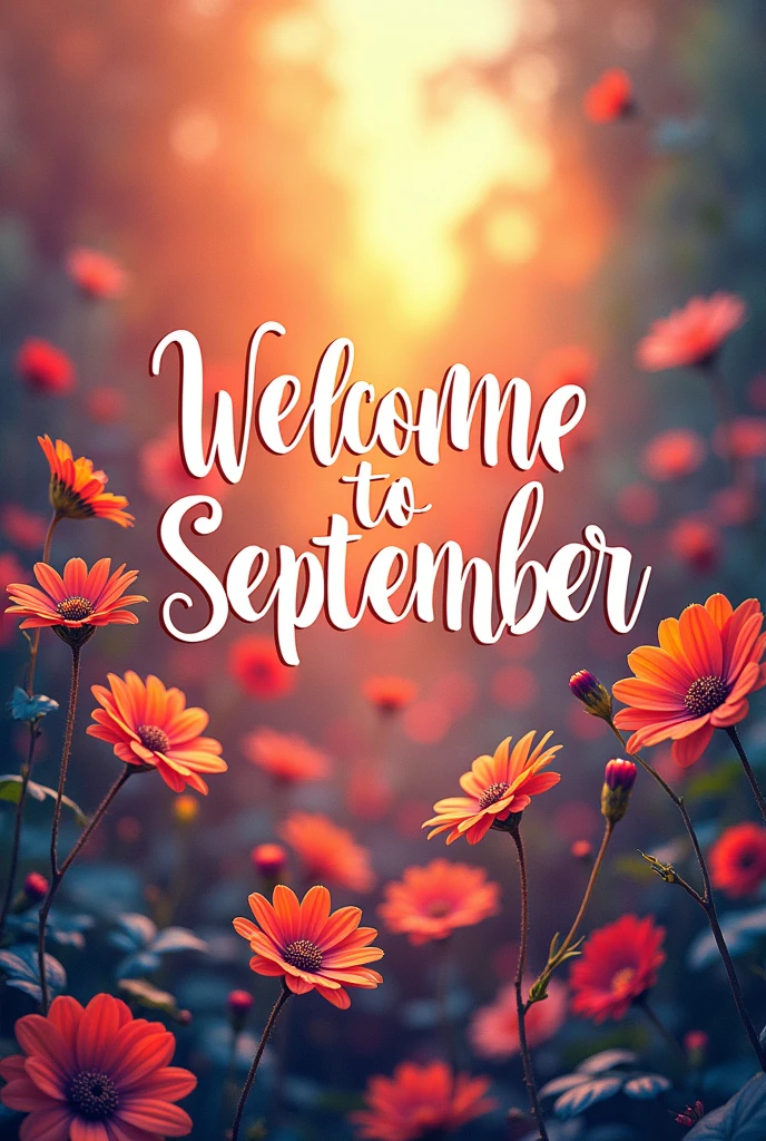A beautiful and amazing design of a happy New month, hyper realistic design, mix colors that will make it look amazing, beautiful. write on it "welcome to September". Use beautiful fonts, plain colors