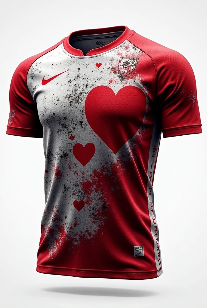 jersey template mockup stone grunge abstract design for football soccer, racing, gaming, run, red color and Details color White and Red hearts of the shirt, show the back and front of the shirt