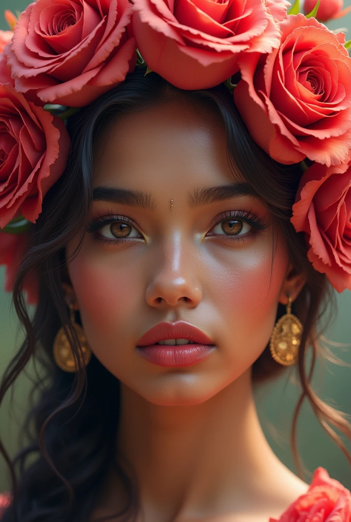 Indian A very beautiful girl whose face is made of roses