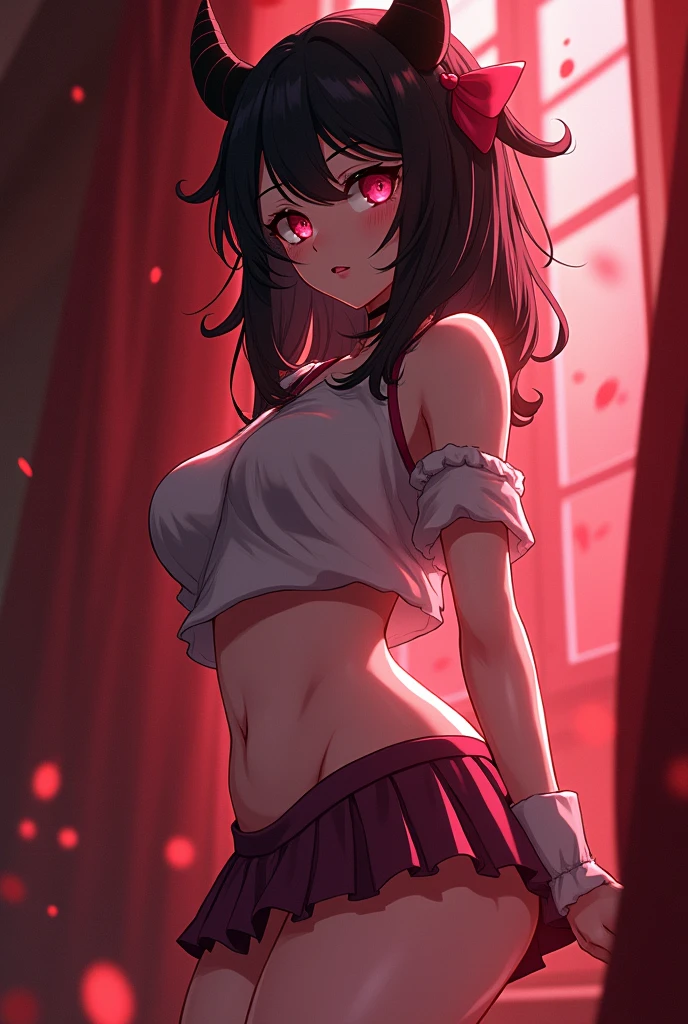 Nezuko with a very short skirt and butt exposed