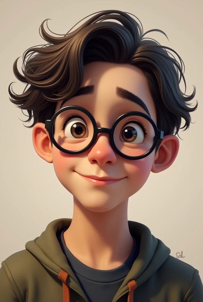 A level chemistry student with black round specs and front look round withessy hair