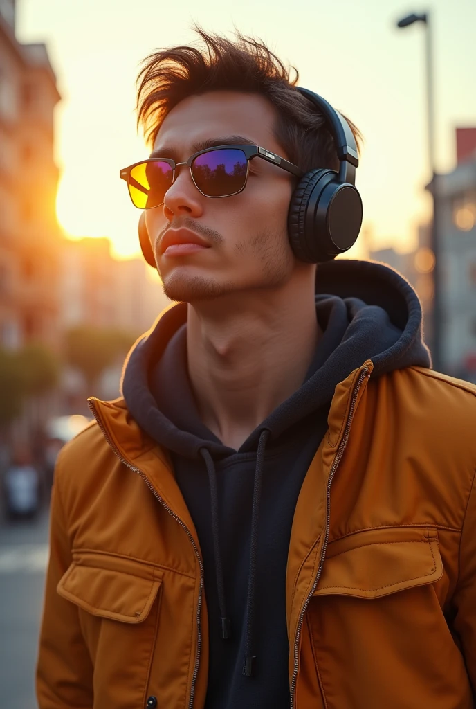 a man with headphones and sunglasses