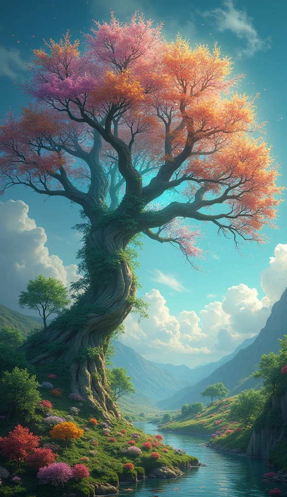 Paradise trees, flores, miracle of God Happiness and hope