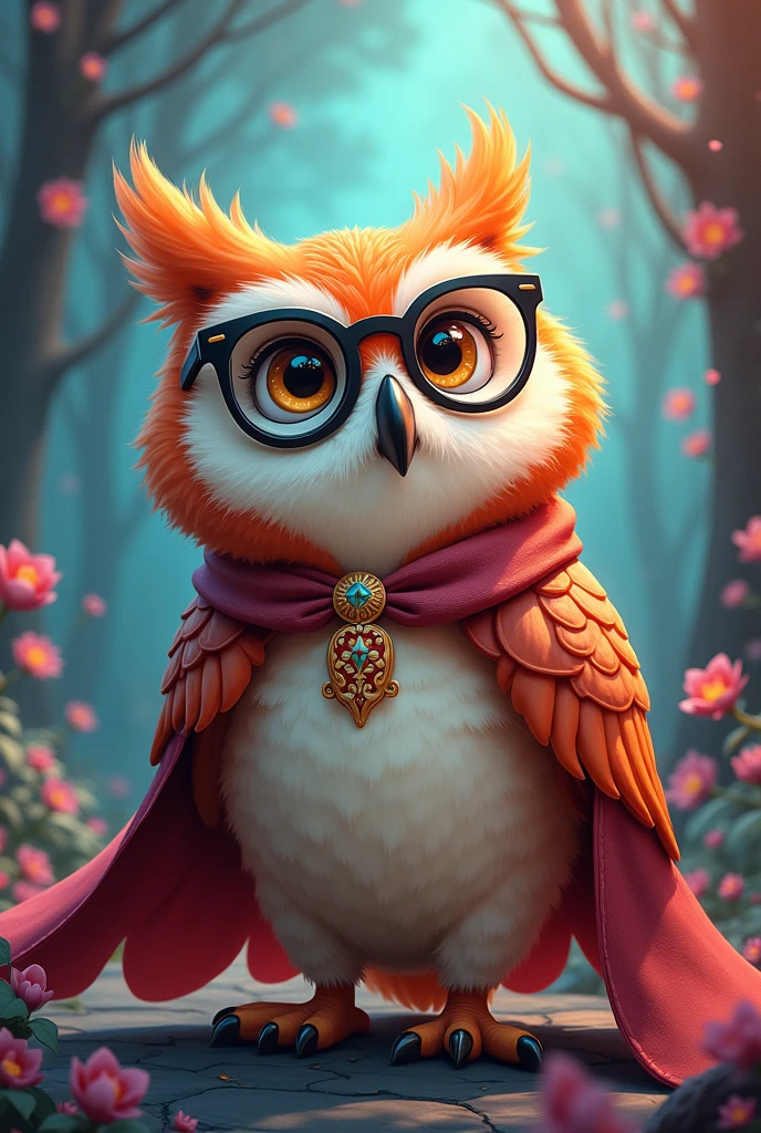 Cartoon style owl with glasses and cape