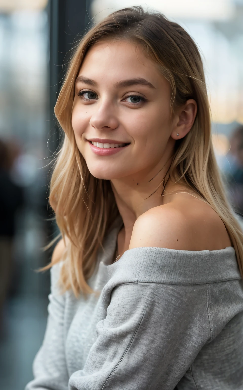 blonder woman, (eyes you see), 1 young man , Perfect beauty, medium length hair, just below the shoulder, she is wearing a sweatshirt, the day is cold, She is wearing a high resolution cold weather blouse, Masterpiece artwork, best qualityer, details Intricate, very detailled, sharp focus, skin detailed, realistice Hauttextur, texture, detailedeyes, proffesional, 4K, charming smile, taken with Canon, 85mm, Light depth of field, Cores Kodak Vision, perfectly fitted body, extremely detaild, uploads_\(ultra\), fotorealistic, realistic, Post-processing, Maximum details, roughness, real-life, ultrarealistic, uploadsrealismus, uploadsgrafie, 8k Ultra HD, uploadsgrafie