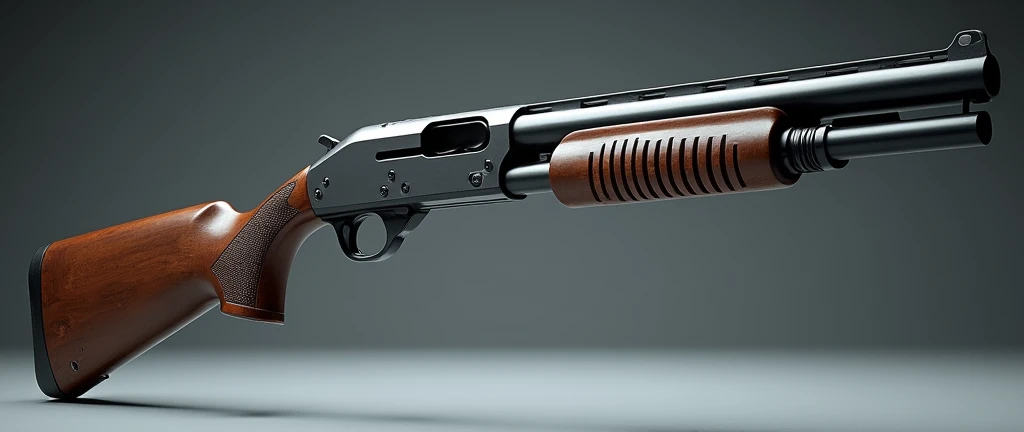 A highly detailed, photorealistic, 8K photograph of a custom-modified modern Shotgun, studio lighting, hyperrealistic, masterful lighting and shading, cinematic composition, intricate textures, premium quality