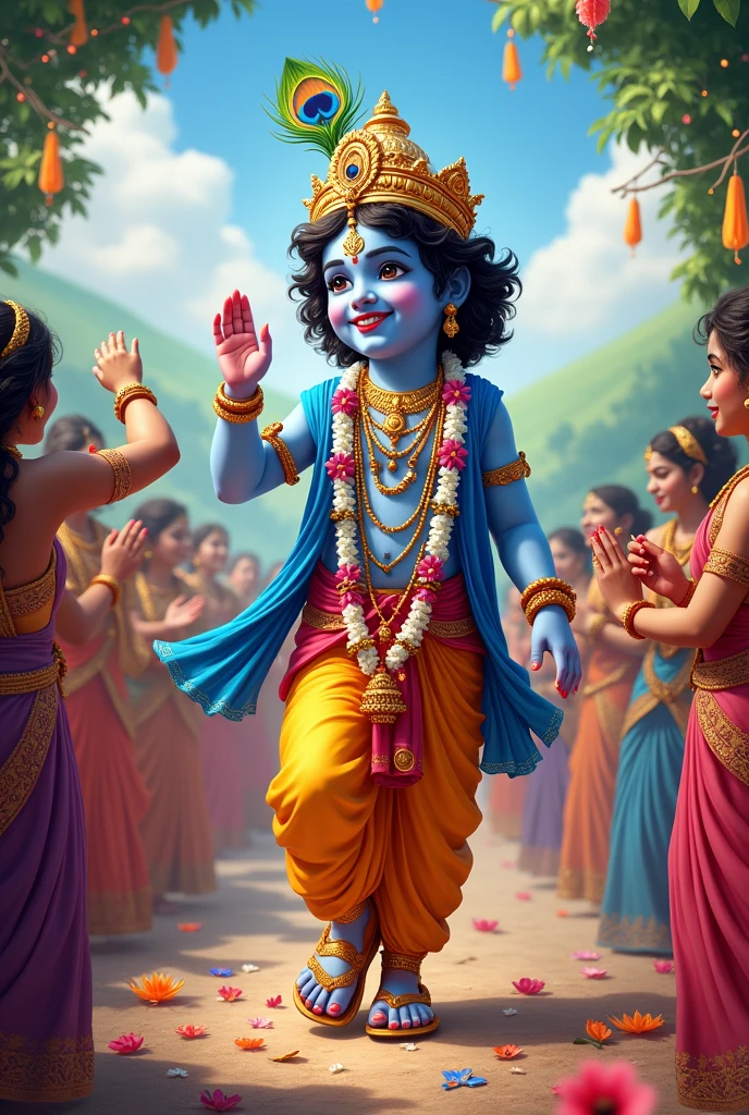 create a image of shri krishna celebrating his birthday