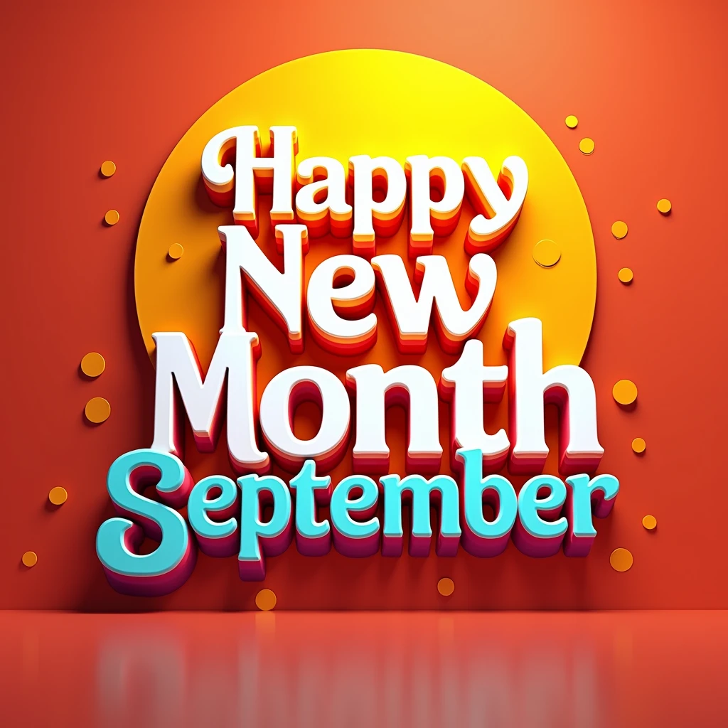 Plain color design of a happy New month, hyper realistic design, use bright background and bright font colors that will make it look amazing, beautiful. write on it "happy New month September" 