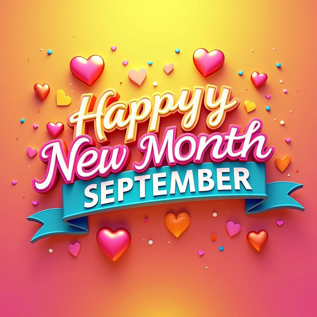 Plain color design of a happy New month, hyper realistic design, use bright background and bright font colors that will make it look amazing, beautiful. write on it "happy New month September" 