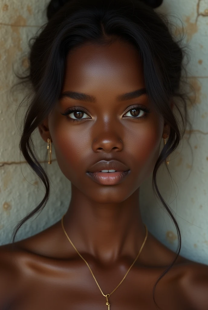 Beutiful women with black skin tone and very small and thin lips