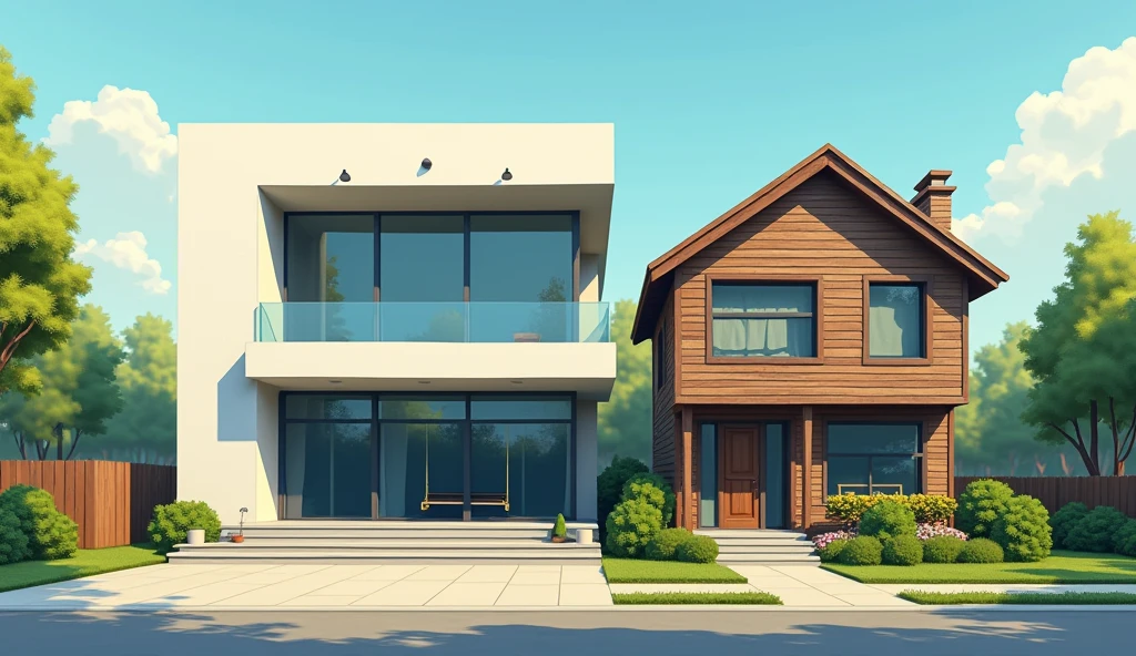 (Image of two houses, a luxurious, but cold, and another simple one, mas aconchegante