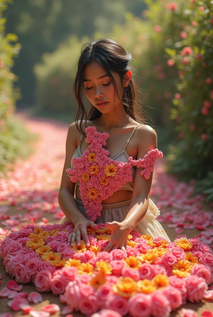 Indian A beautiful girl made a clear map of India with roses in the road