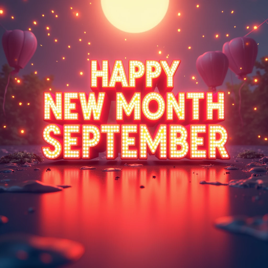 Plain color design of a happy New month, hyper realistic design, use bright background and bright font colors that will make it look amazing, beautiful. write on it "happy New month September" .