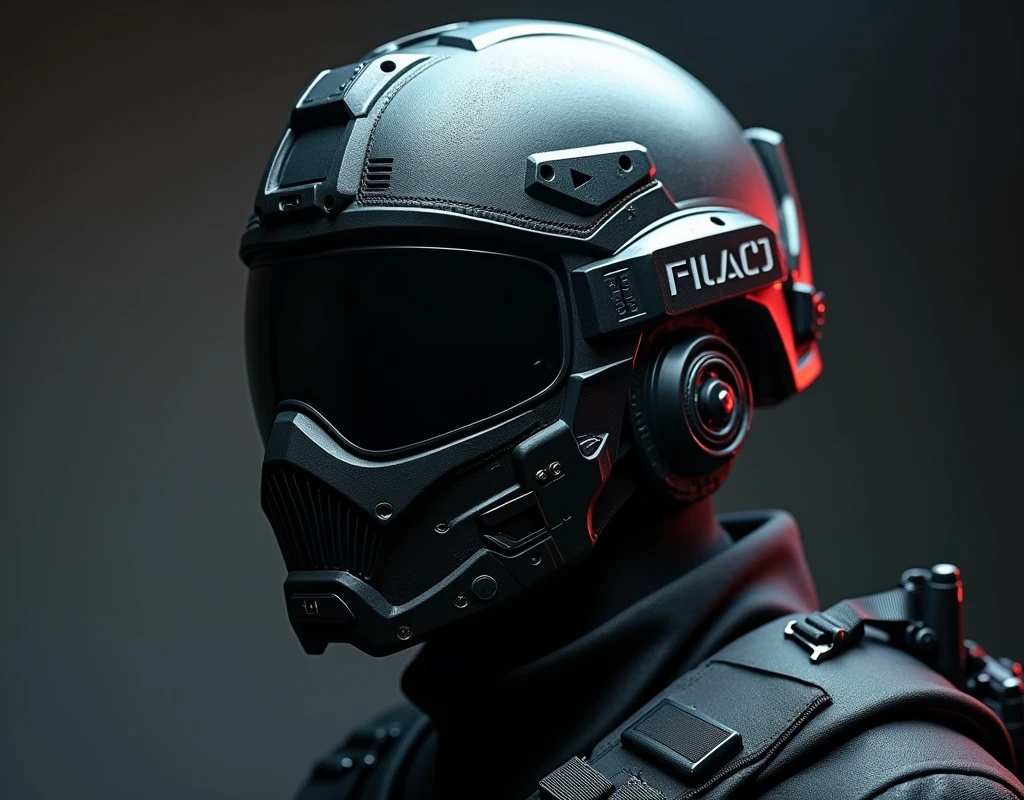 A highly detailed, photorealistic, 8K photograph of a custom-modified modern tactical kevlar helmet, studio lighting, hyperrealistic, masterful lighting and shading, cinematic composition, intricate textures, premium quality