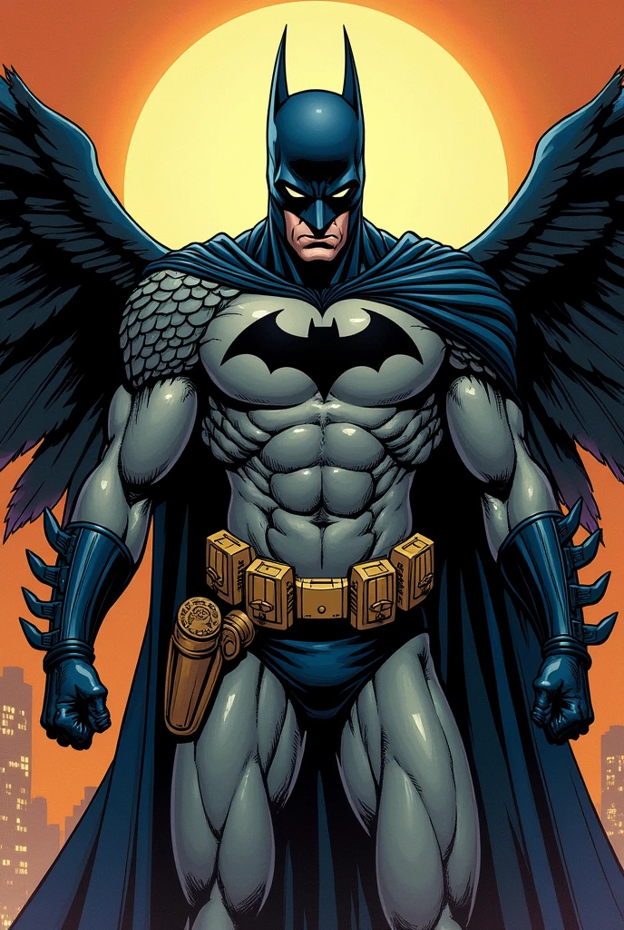 Create a character with Zeca Vulture's body with Batman's mask and with a Juliet who is male and in the comic book style