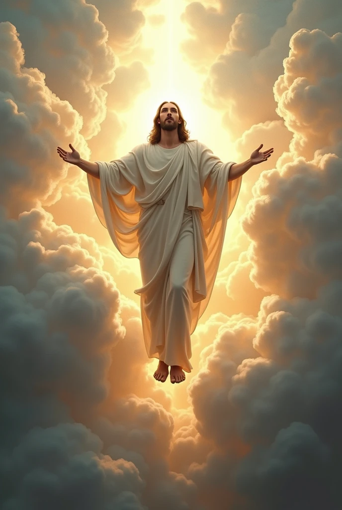 masterpiece, jesus christ, ascending to heaven, half body, ((divine light)), ethereal, clouds, back lighting, realistic portrait, symmetrical, strong, complex drawing, highly detailed, digital painting, art station, concept art, smooth, sharp focus, illustration, on the background of paradise gate, cinematic lighting, artgerm and greg rutkowski and alphonse mucha works 8k