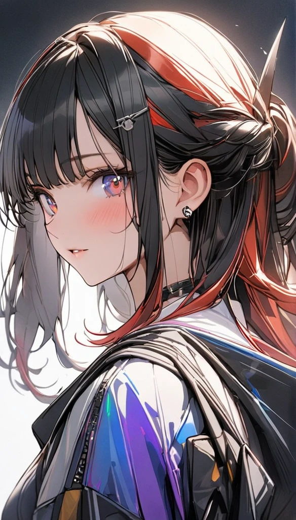 1 Girl, multicoloRed hair, Colored undercoat, Black Hair, Red hair, Blue Hair, Green Hair, Symbol-shaped pupil, Super Detail, High Detail, high quality, The award-winning, best quality, high resolution