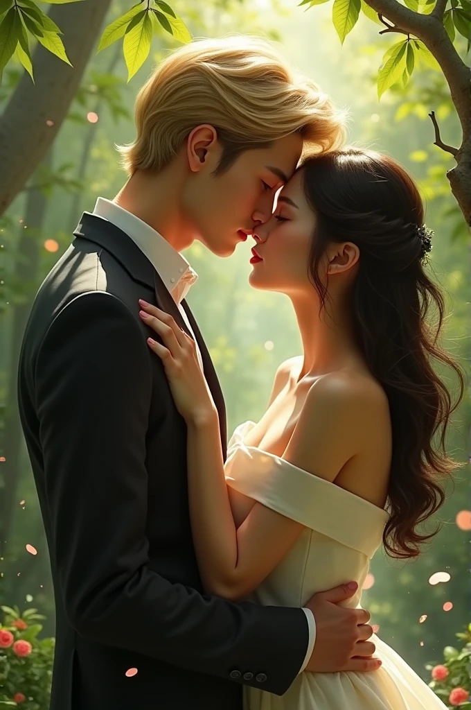 Beautiful Korean woman and blonde Asian man and colmek