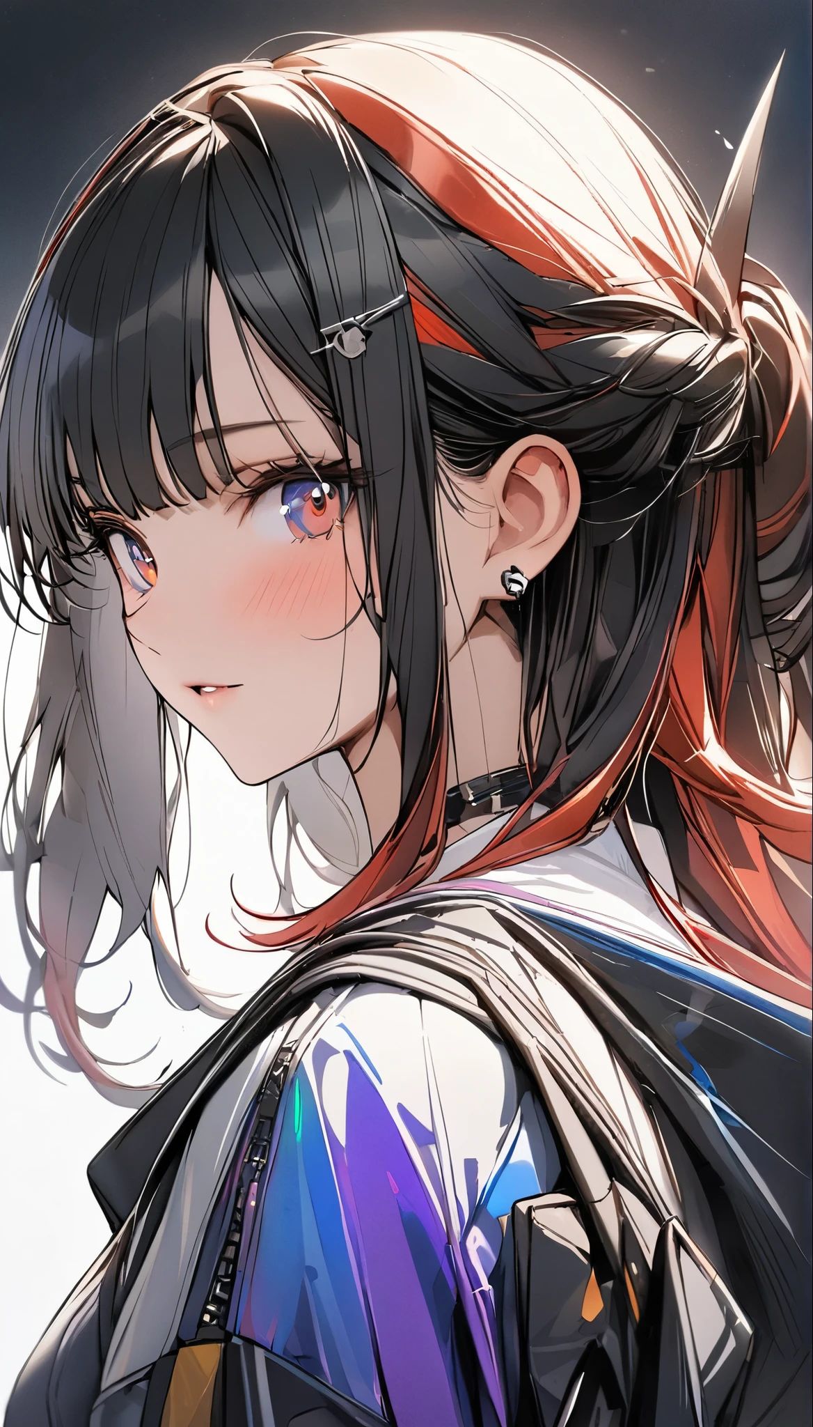1 Girl, multicoloRed hair, Colored undercoat, Black Hair, Red hair, Blue Hair, Green Hair, Symbol-shaped pupil, Super Detail, High Detail, high quality, The award-winning, best quality, high resolution