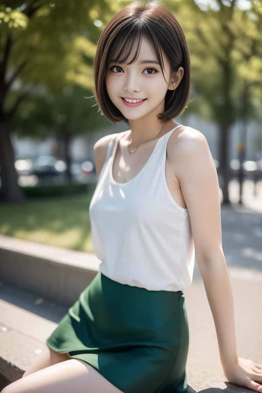 (8K, RAW Photos, Highest quality, masterpiece:1.2), Super detailed, Ultra-high resolution, (Realistic, Photorealistic:1.37), High-definition RAW color photos, Professional photos, Very delicate and beautiful, Very detailed, 8K壁紙, (Beautiful and detailed eyes)、(Beautifully detailed face),Anatomically correct body shape, Natural light,upskirt,Reverse Shooting,low angle,from below, woman、Japanese、20-year-old, Blonde、Short Bob、 (A shy smile:1.3), Fine and beautiful skin、Skin Texture、 (Slim waist:1.2)、(E cup bust:1.21), (T-Shirts,mini skirt,panty shot:1.25),Standing,Sharp focus、The background is a realistic townscape