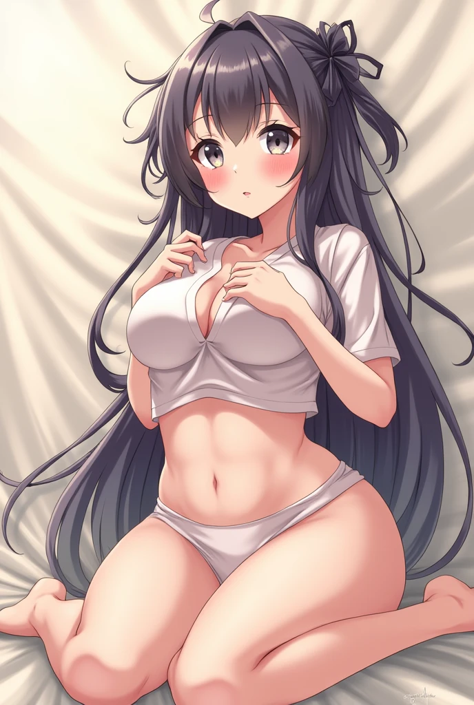 Cute anime girl spreading legs showing panty playing with her genitals showing pussy