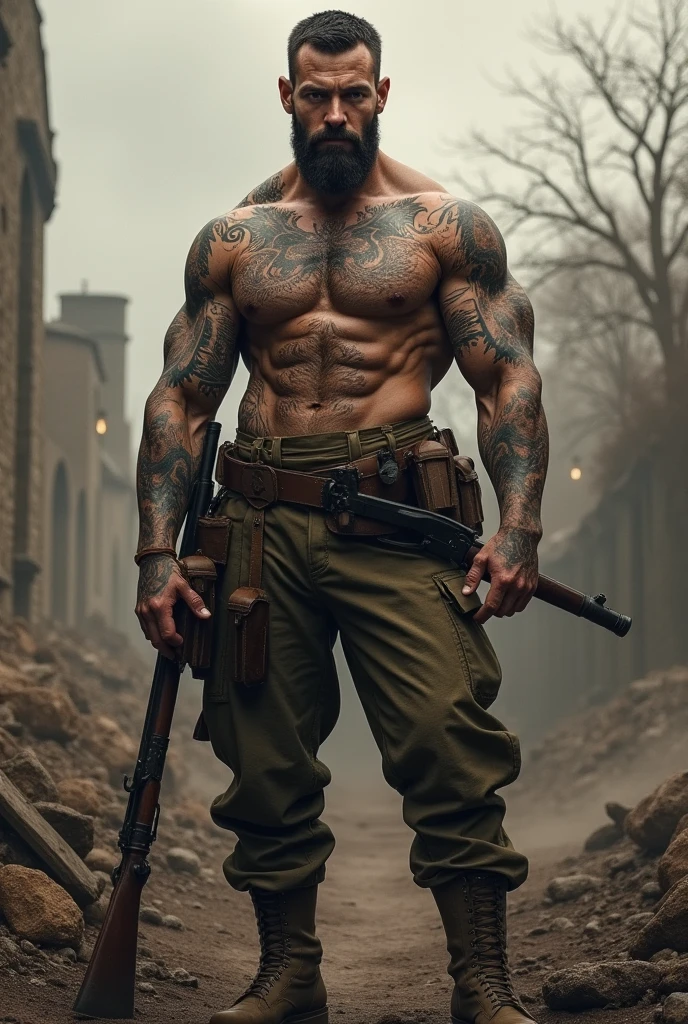 Poilu of the First World War, Muscle, Torse no, tattooed